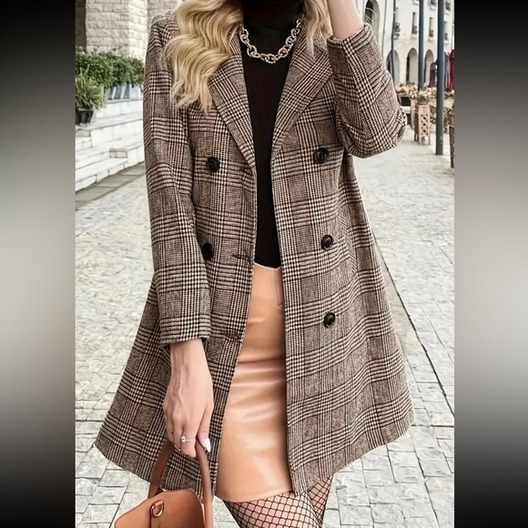 Cozy Plaid Button Up Pea Coat Jacket - Picture 1 of 5